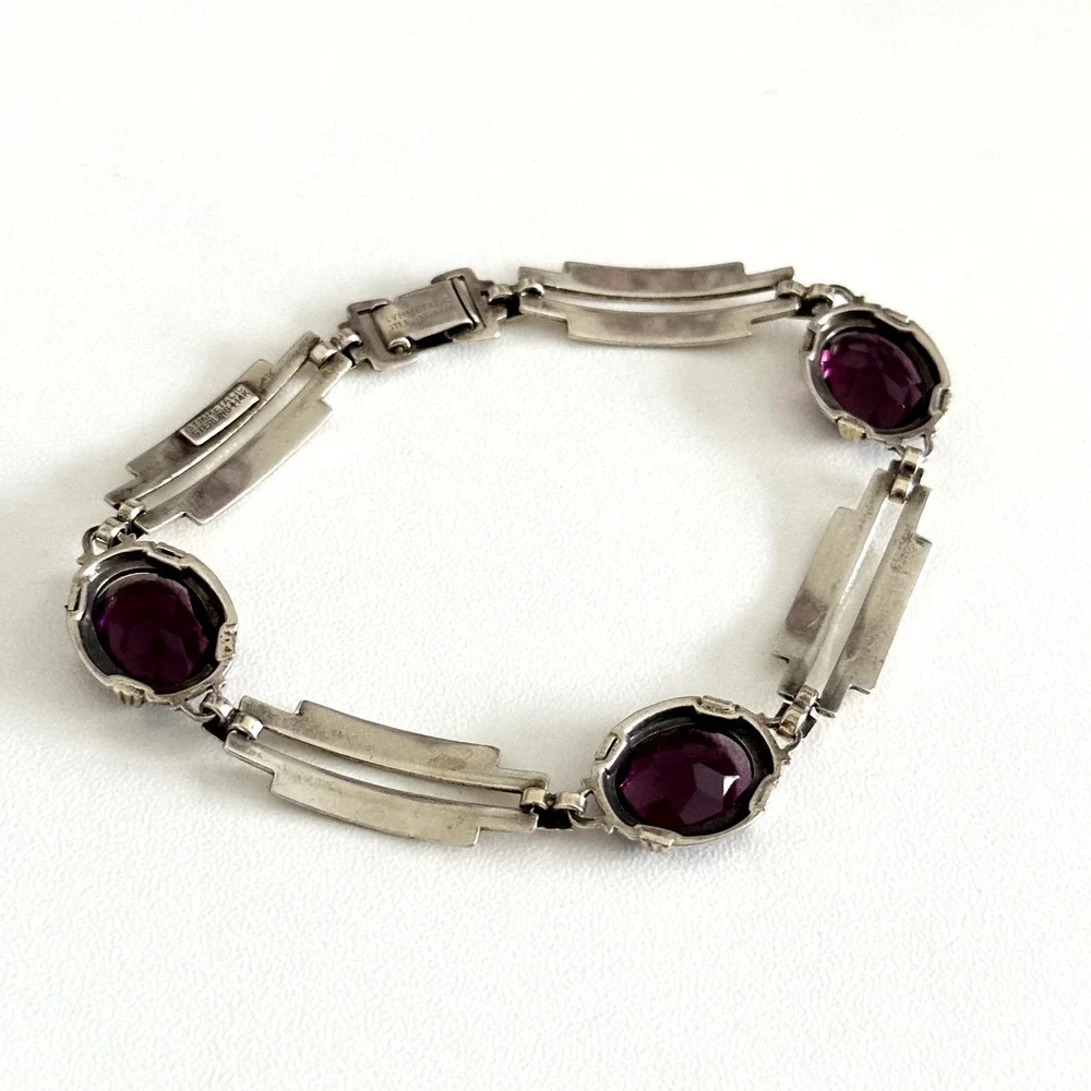 Symmetalic 925 Sterling Silver & 14K Gold Two Tone Purple Faceted Glass Bracelet